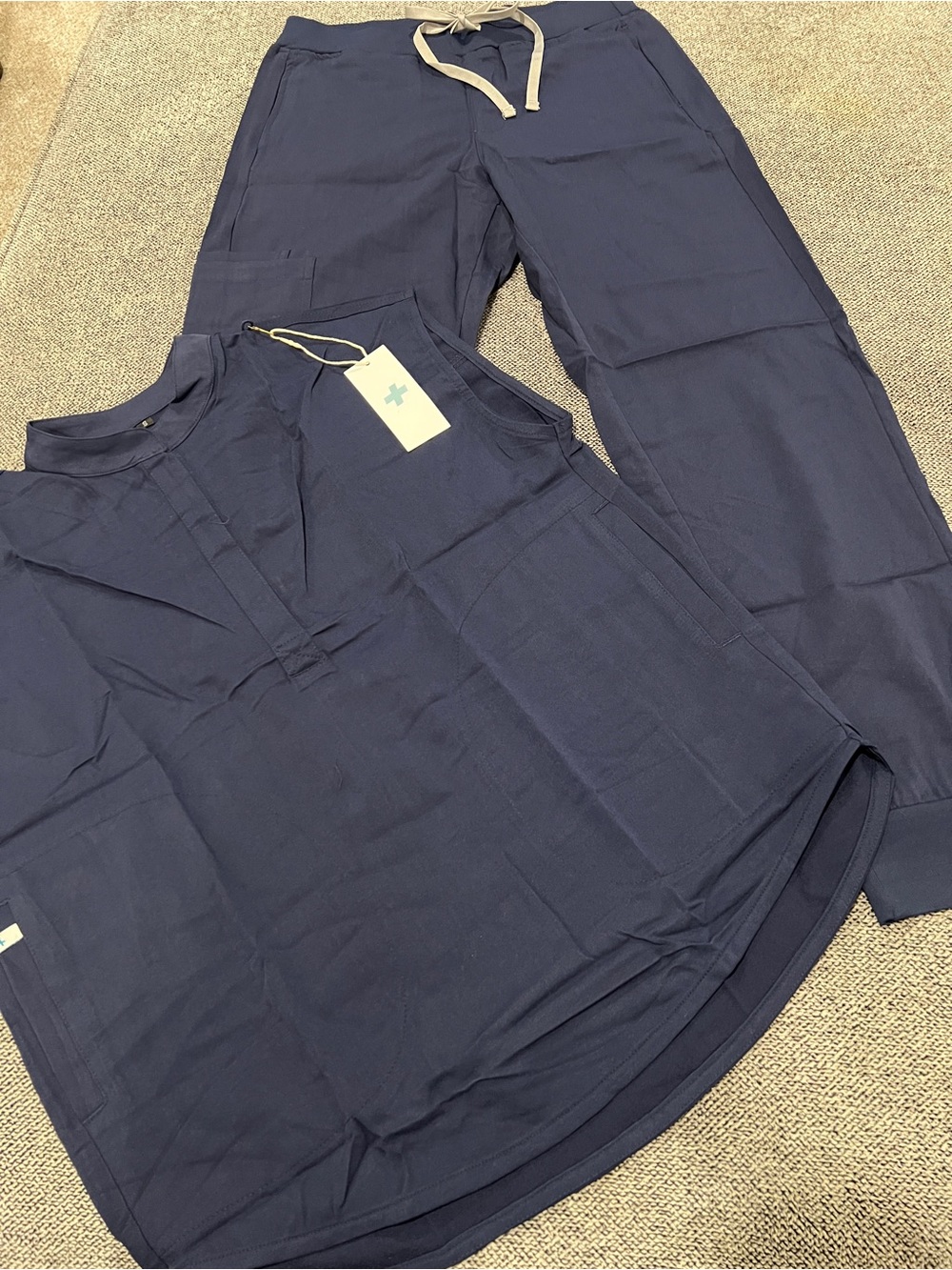 Women’s Navy Drawstring Pants & Tunic Scrub Set